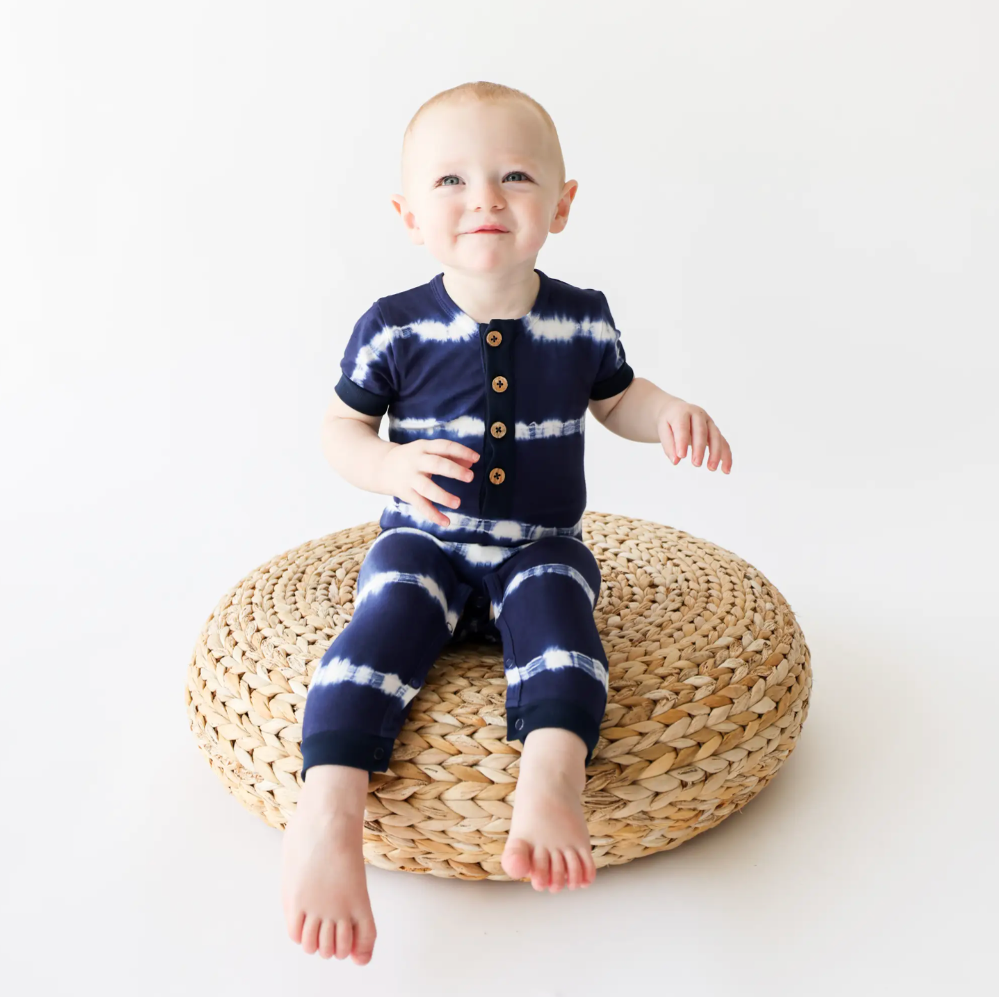 Unisex Baby Cap Sleeve Wooden Button Romper